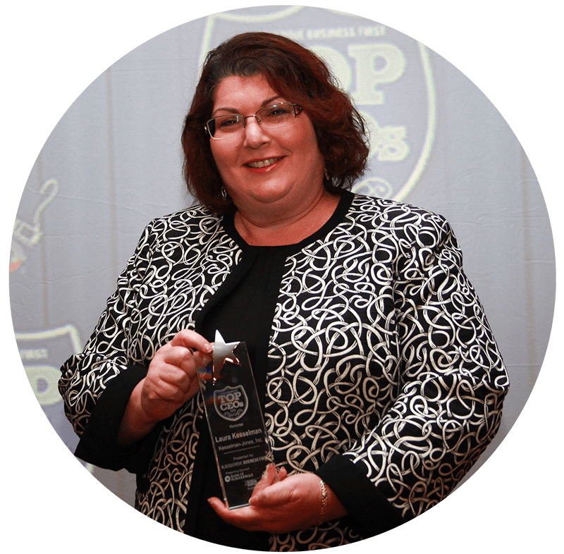 Laura Kesselman, President and CEO of Kesselman-Jones, Inc. holds a prestigious award of TOP CEO